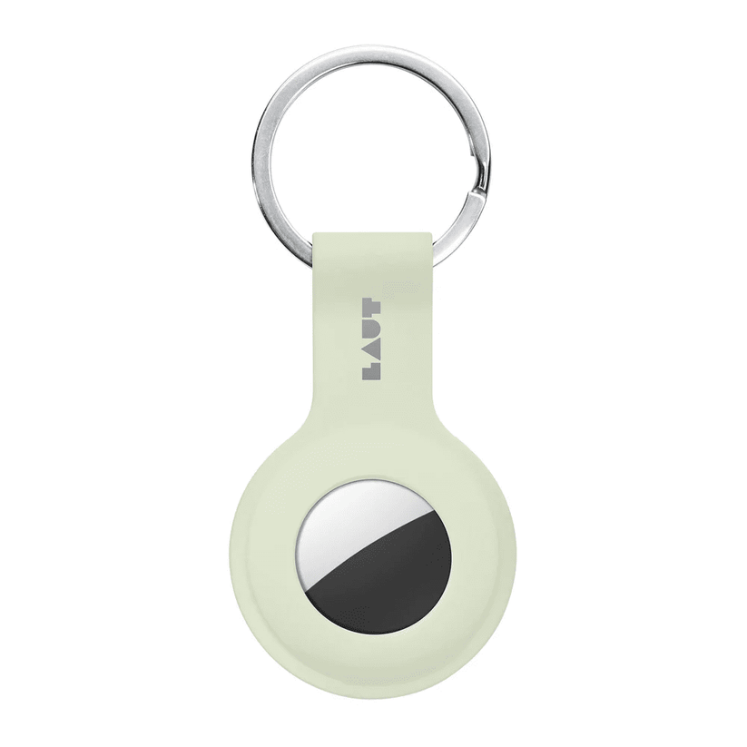 Front view in daylight of the unique LAUT HUEX TAG case for AirTag in Glow in The Dark available at Tradeline.