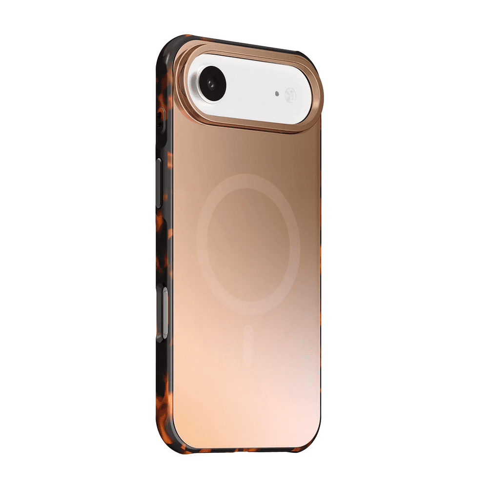 Side view showcasing the ergonomic frame design of the Laut HUEX WAVE case for iPhone Air Caramel Gold at Tradeline.