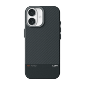 Rear view of the premium Laut KEV PROTECT Dupont Aramid Fiber case for iPhone 17 in Black showing the textured weave at Tradeline.
