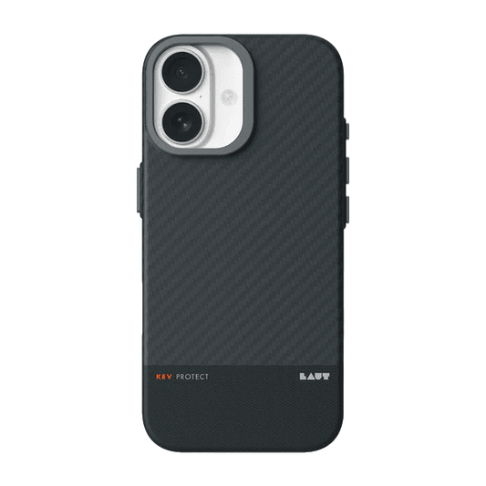Rear view of the premium Laut KEV PROTECT Dupont Aramid Fiber case for iPhone 17 in Black showing the textured weave at Tradeline.