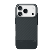 Rear view showcasing the scratch-resistant back panel of the Laut KEV PROTECT Dupont Aramid Fiber case for iPhone 17 Pro Black at Tradeline.