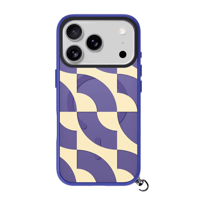 Rear view of the vibrant Laut KEYKO POP case for iPhone 17 Pro Max in Indigo Tide showing its playful design pattern at Tradeline.