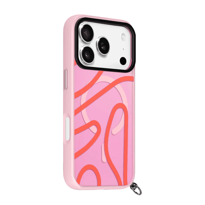 Back side view detailing the precise audio and charging port alignment of the Laut KEYKO POP case for iPhone 17 Pro Max Rosy Wave at Tradeline.