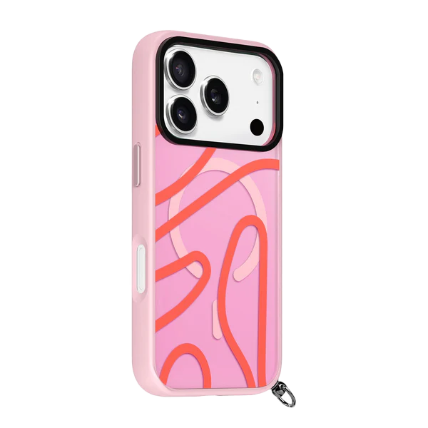 Back side view showcasing the sleek corner cushions of the Laut KEYKO POP case for iPhone 17 Pro Rosy Wave at Tradeline.