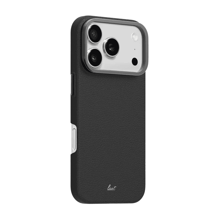 Back side perspective showing the ergonomic frame structure of the Laut LUXEDGE iPhone 17 Pro Max Slate Black shockproof cover from Tradeline Egypt.
