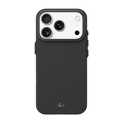 Rear view showing the scratch-resistant back panel of the Laut LUXEDGE case for iPhone 17 Pro in Slate Black at Tradeline.