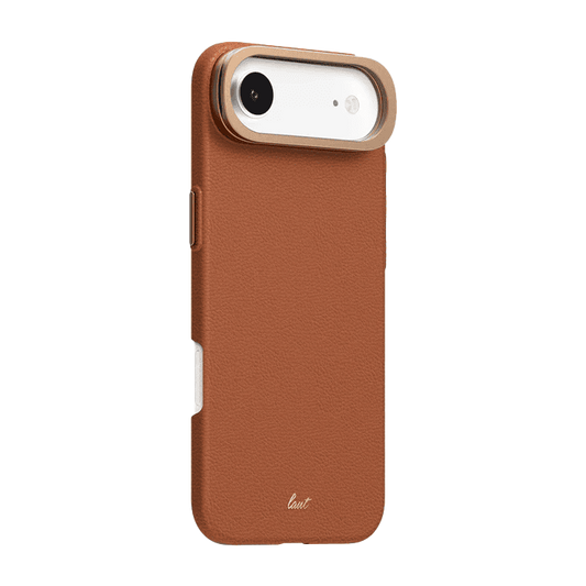 Back side view showcasing the sleek corner bumper lines and premium design of the Laut LUXEDGE iPhone Air Luxe Brown case from Tradeline Egypt.