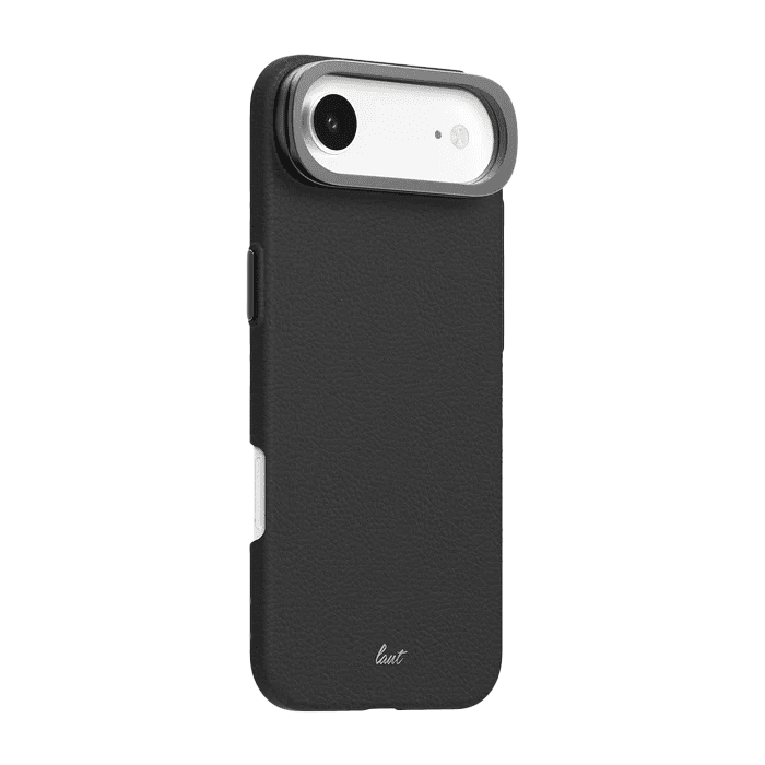 Back side profile view highlighting the metallic rim and camera frame protection of the Laut LUXEDGE iPhone Air Slate Black case from Tradeline Egypt.