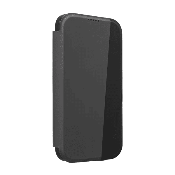 Back side view displaying the precise alignment and form factor of the Laut MagFolio case for iPhone 17 Black from Tradeline Egypt.