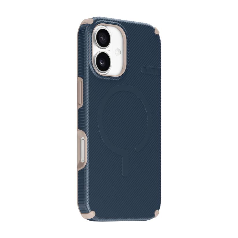 Back side view showing the precise charging port cutout on the Laut SHIELD FLUX iPhone 17 Deep Navy protective case at Tradeline Egypt.
