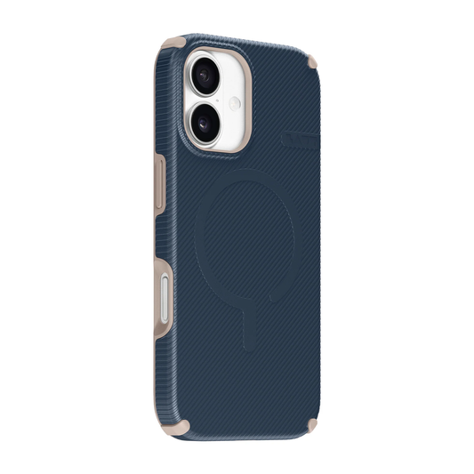 Back side view showing the precise charging port cutout on the Laut SHIELD FLUX iPhone 17 Deep Navy protective case at Tradeline Egypt.