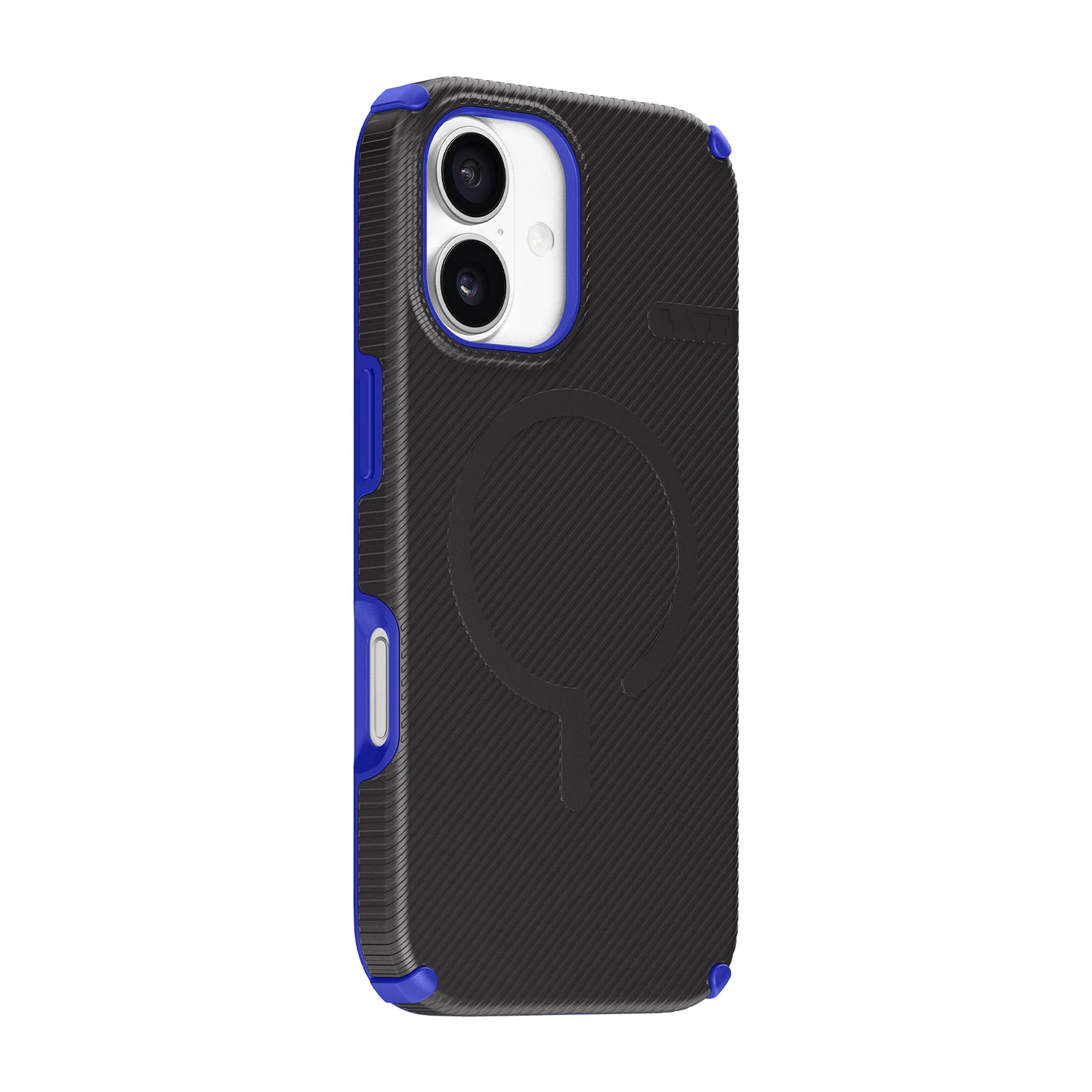 Back side profile view highlighting the dense protective chassis of the Laut SHIELD FLUX iPhone 17 Midnight Blue case from Tradeline Egypt.