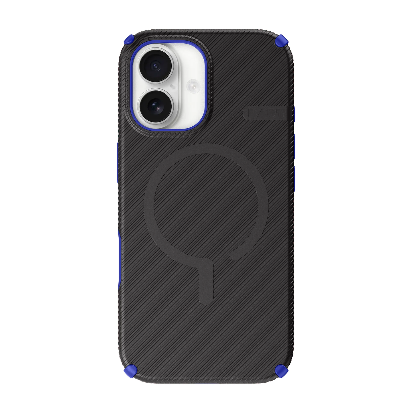 Rear view of the durable Laut SHIELD FLUX everyday drop protective case for iPhone 17 in Midnight Blue at Tradeline.