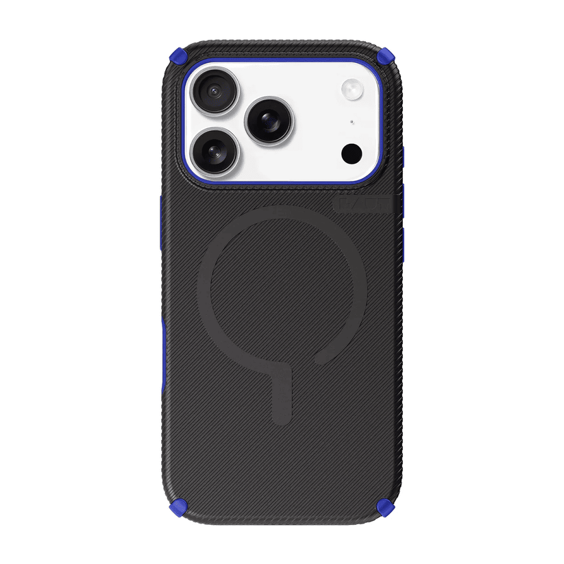 Rear view showcasing the impact-resistant back plate of the Laut SHIELD FLUX case for iPhone 17 Pro Max in Midnight Blue from Tradeline.
