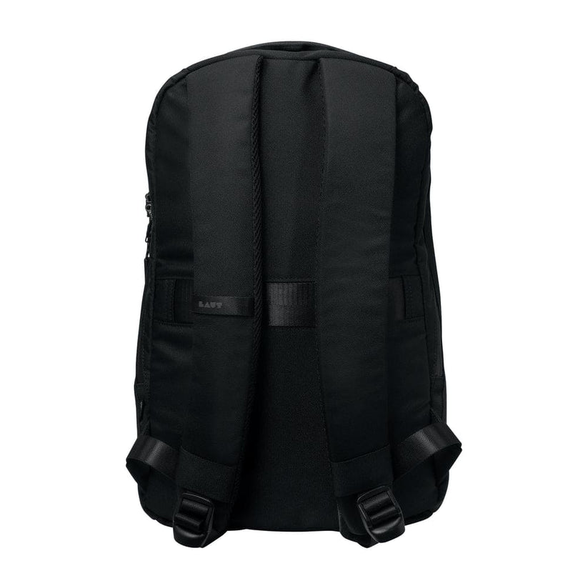 Rear view detailing the adjustable slim shoulder straps and trolley sleeve loop on the LAUT URBAN CITY DAYPACK 12ltr Black bag from Tradeline.
